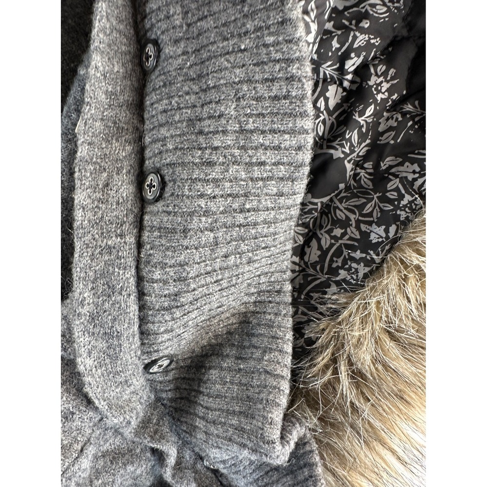 Empyre Reversible Quilted Hooded Vest Large Lambswool Grey Faux Fur Trim Boho - Picture 11 of 16